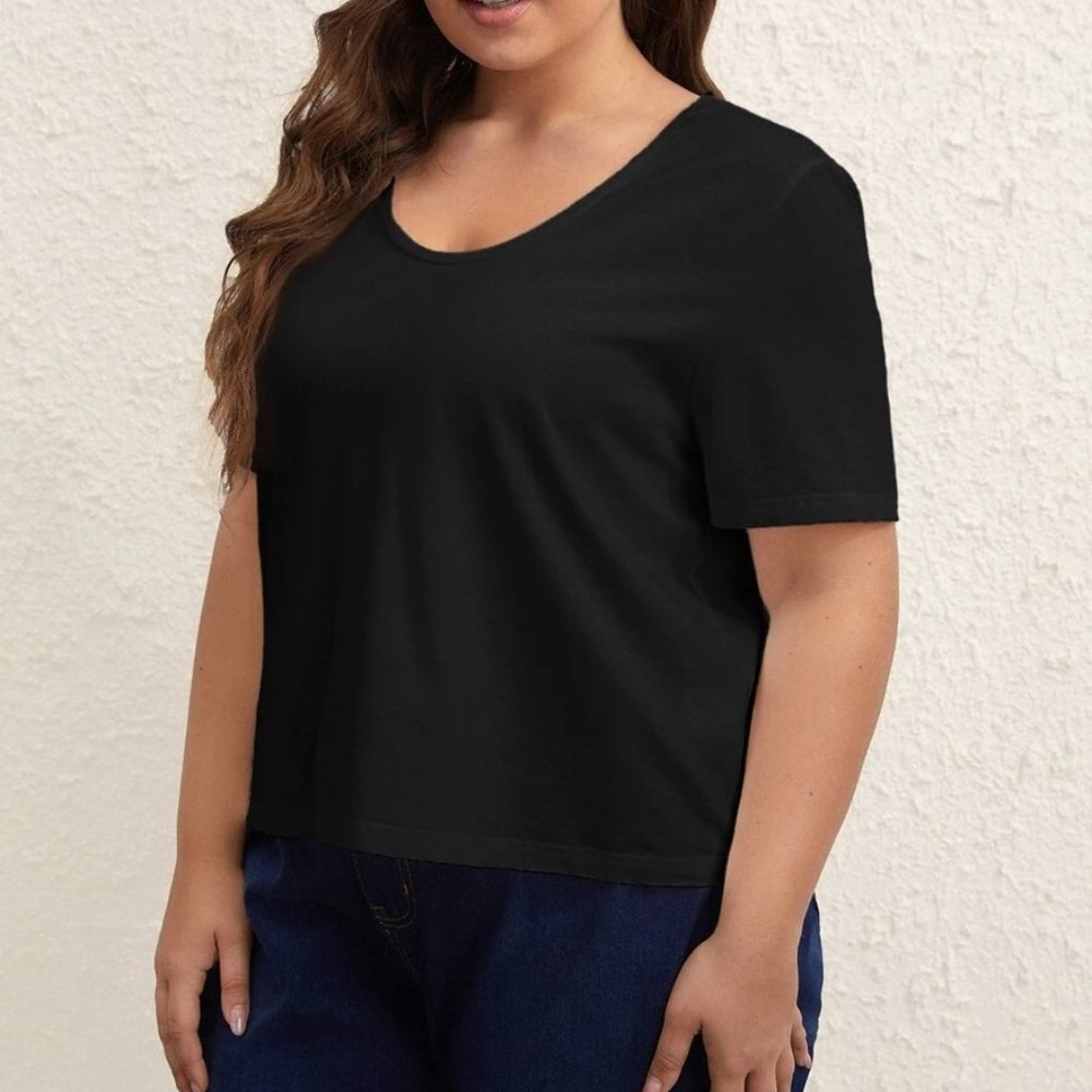 BASICS Plus Cotton Solid Scoop Neck Tee Black 18 - image 4